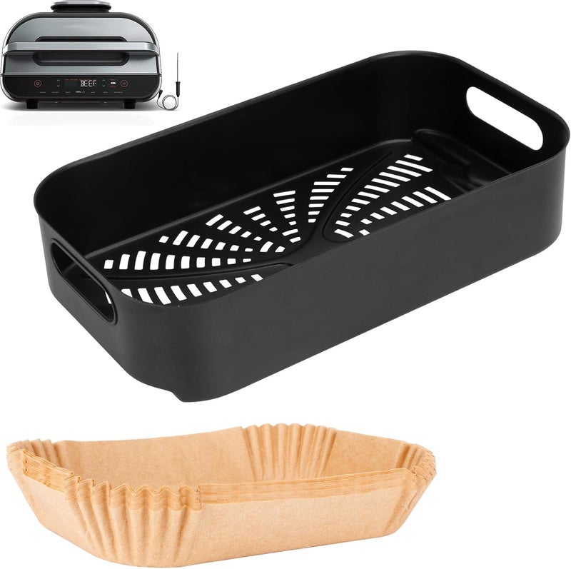 WEBROIL Foodi XL Grill Combo Crisper Basket for Ninja FG551 Foodi Indoor Grill, Non-Stick Air Fryer Basket for Ninja Air Fryer Grills DG551/DG651 Accessories, with 100 Packs Disposable Parchment Paper Liners - Image 1